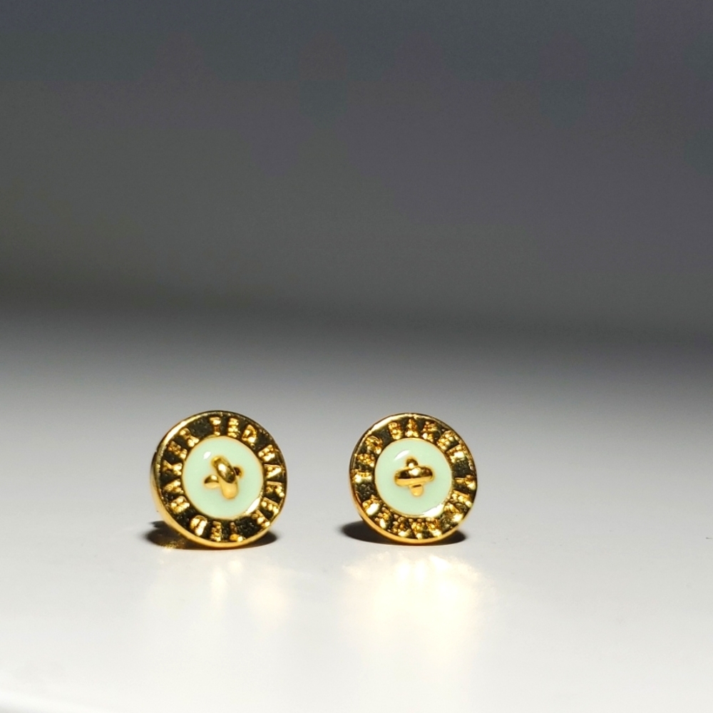 Ted Baker FLAT Eisley Gold MINT Enamel Button Earrings